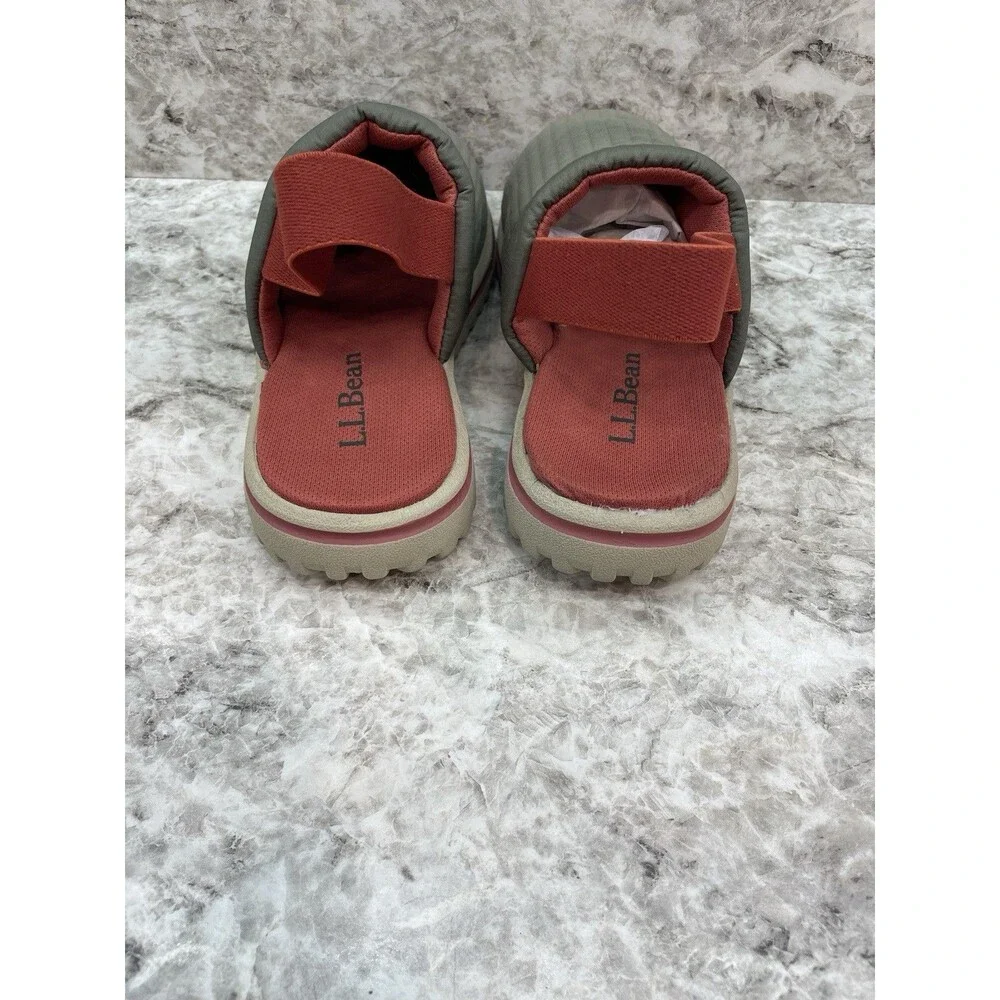 L.L. Bean Kids' Airlight Light Green Orange Slippers Elastic Strap Sz 10-11 New